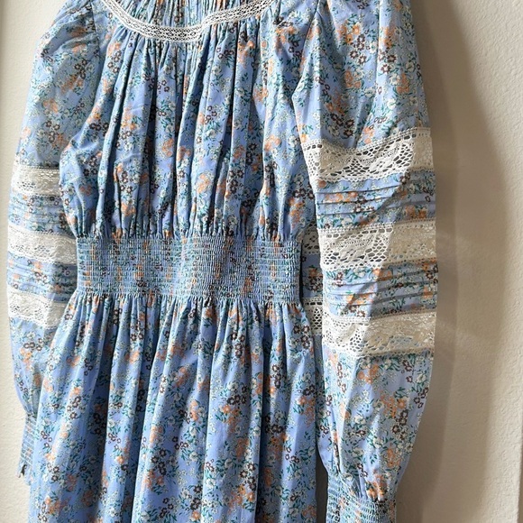 HUNTER BELL Blue Lace Smocked Neck Ryan Dress Ditsy Floral Sz XS - Picture 11 of 16
